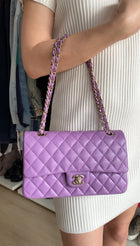 Chanel Medium Lilac Purple Caviar Leather Classic Double Flap Bag LGHW