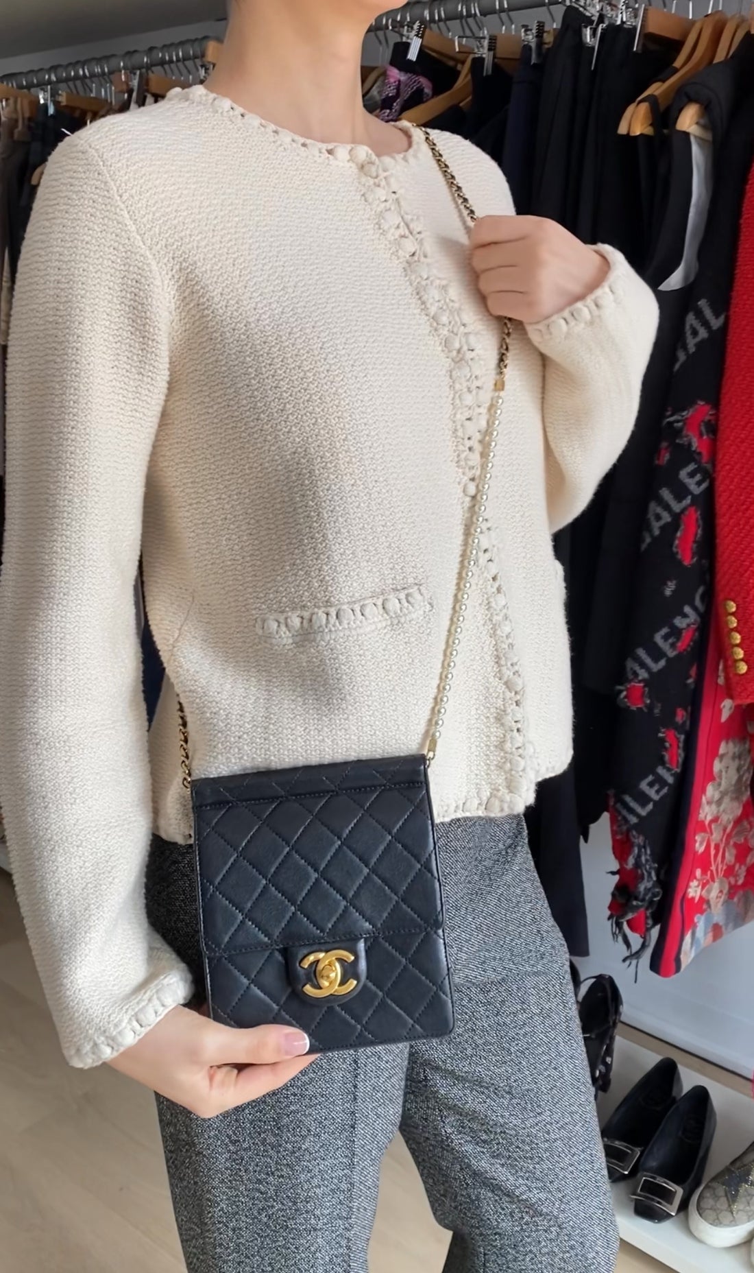Chanel Black Quilted Leather Small Square Chic Pearls Flap Bag