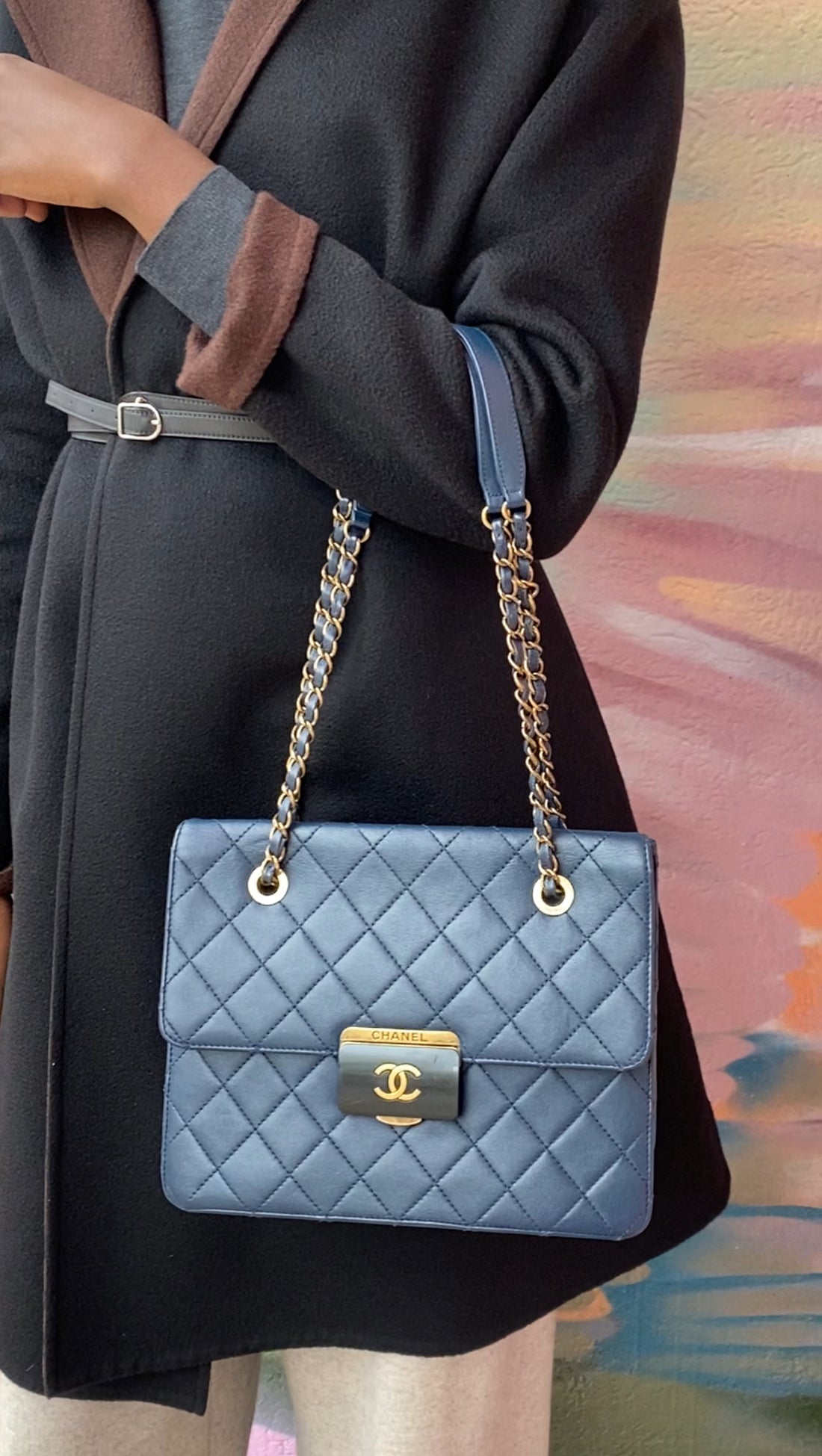 Chanel Navy Sheepskin Quilted Small Beauty Lock Chain Tote Bag