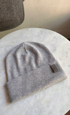 Brunello Cucinelli Light Grey Cashmere Stretch Knit Silver Monili Detail Toque Hat
