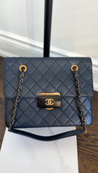 Chanel Navy Sheepskin Quilted Small Beauty Lock Chain Tote Bag