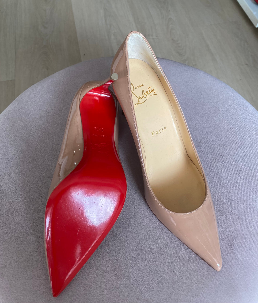 Christian Louboutin Nude Beige Patent Leather Pigalle Pump - 35.5