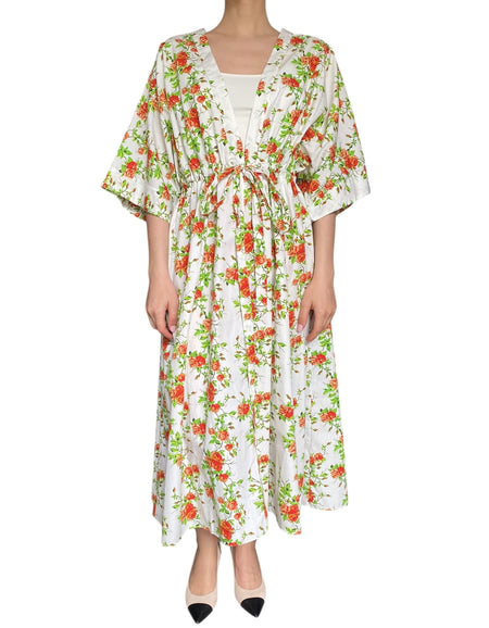 Emilia Wickstead Orange Floral Zarina Long Kaftan Dress - L