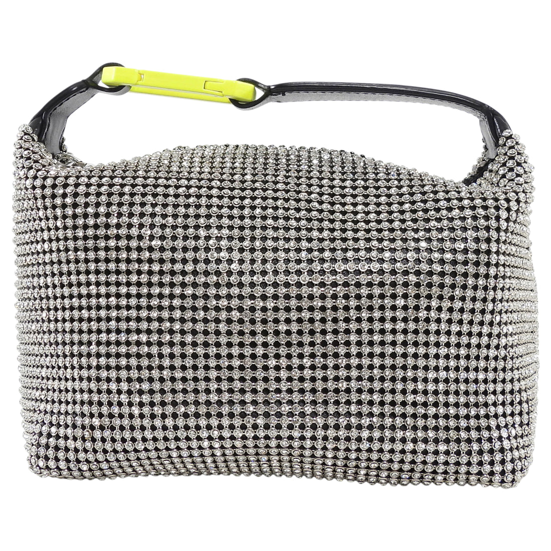 Eera Chartreuse Buckle Black Crystal Mesh Moonbag