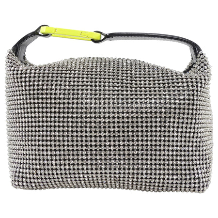 Eera Chartreuse Buckle Black Crystal Mesh Moonbag