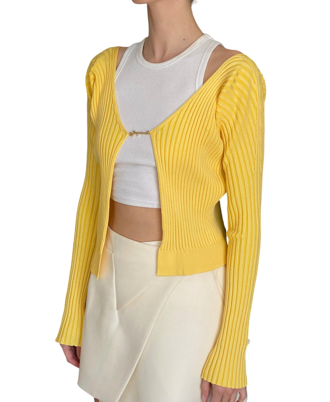 Jacquemus Yellow “La Maille Pralù” Rib Knit Logo Hardware Cardigan - IT 38 / US 2-4