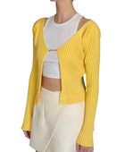Jacquemus Yellow “La Maille Pralù” Rib Knit Logo Hardware Cardigan - IT 38 / US 2-4