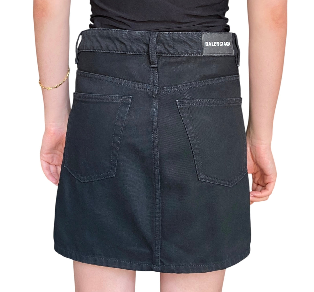 Balenciaga Black Curve Waist Denim Mini Skirt - 38