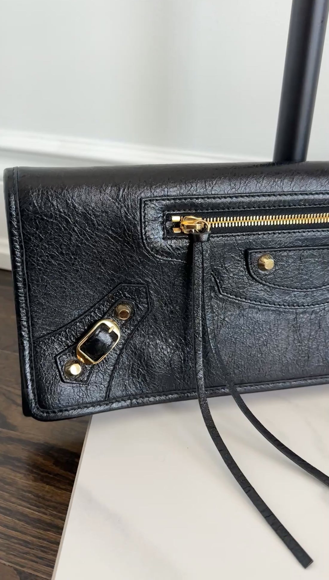 Balenciaga Black Leather East West Long Le City Clutch Bag
