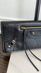 Balenciaga Black Leather East West Long Le City Clutch Bag