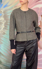 Hermes Brown Cashmere Herringbone Tweed Rib Knit Cuff Belted Jacket - F40