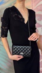 Chanel Black Aged Calfskin 2.55 Reissue Wallet on Chain Bag
