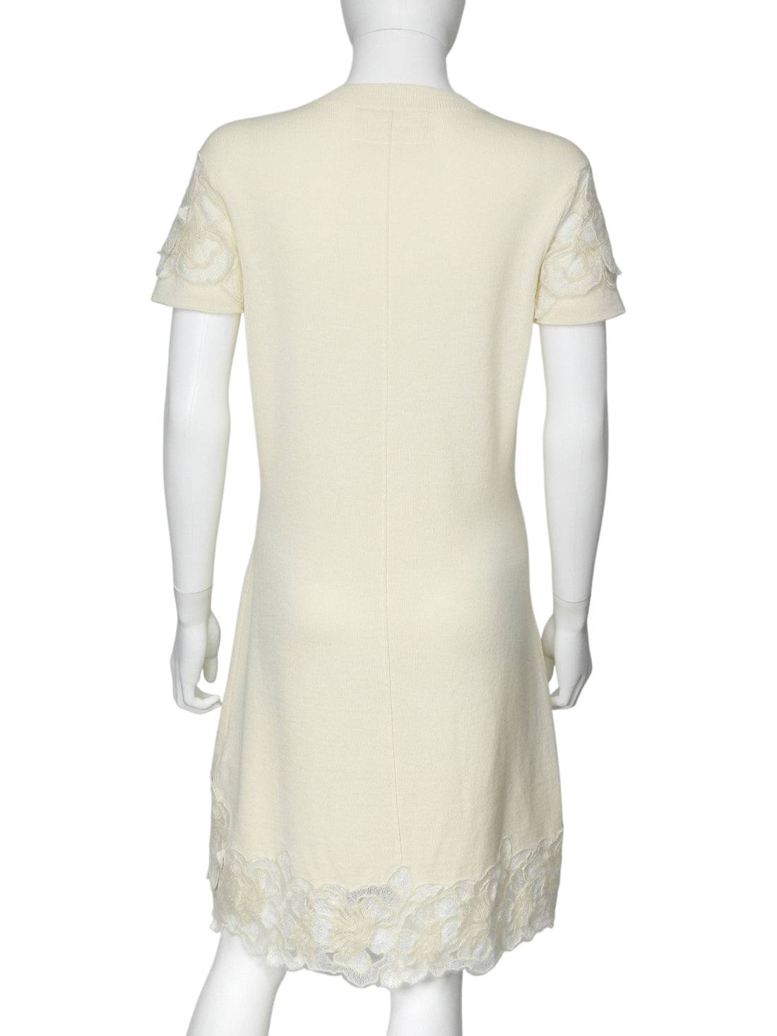 Ermanno Scervino Ivory Short Sleeve Wool Knit Dress w Embroidery - 48 / L