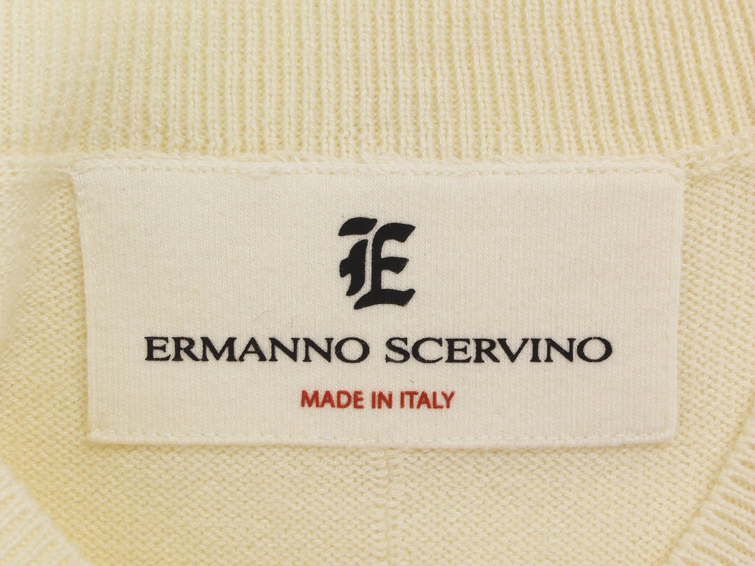 Ermanno Scervino Ivory Short Sleeve Wool Knit Dress w Embroidery - 48 / L