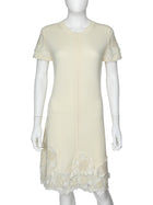 Ermanno Scervino Ivory Short Sleeve Wool Knit Dress w Embroidery - 48 / L