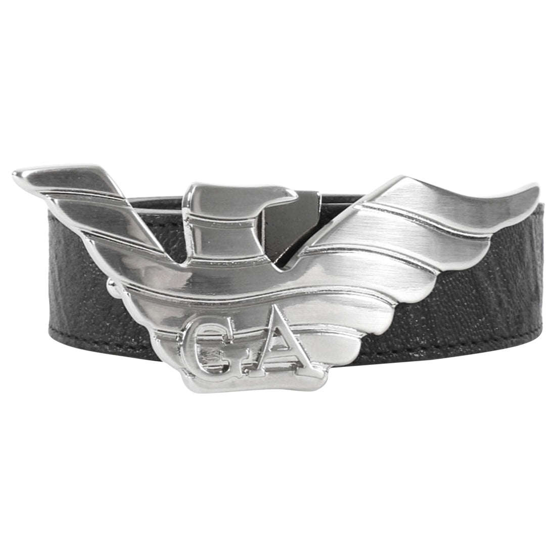 Emporio Armani Silver Eagle Buckle Black Leather Belt