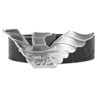 Emporio Armani Silver Eagle Buckle Black Leather Belt