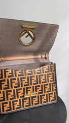 Fendi Black and Tan Embossed Leather Century F is Fendi Kan I Bag