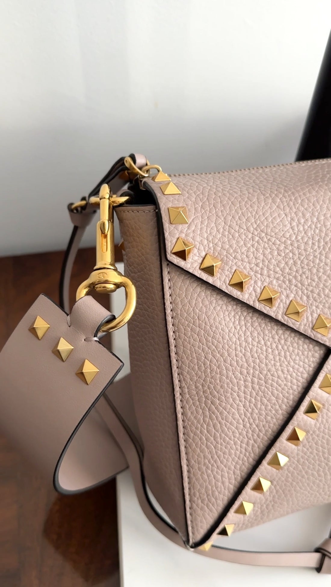 Valentino Rock Stud Nude Grained Leather Hype Crossbody Bag