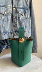 Loewe Green Leather Pebble Mini Crossbody Bucket Bag