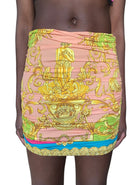 Versace Pink & Green “Borocco Goddess” 2-Piece Silk Bralette / Skirt Set - 40 / US 4