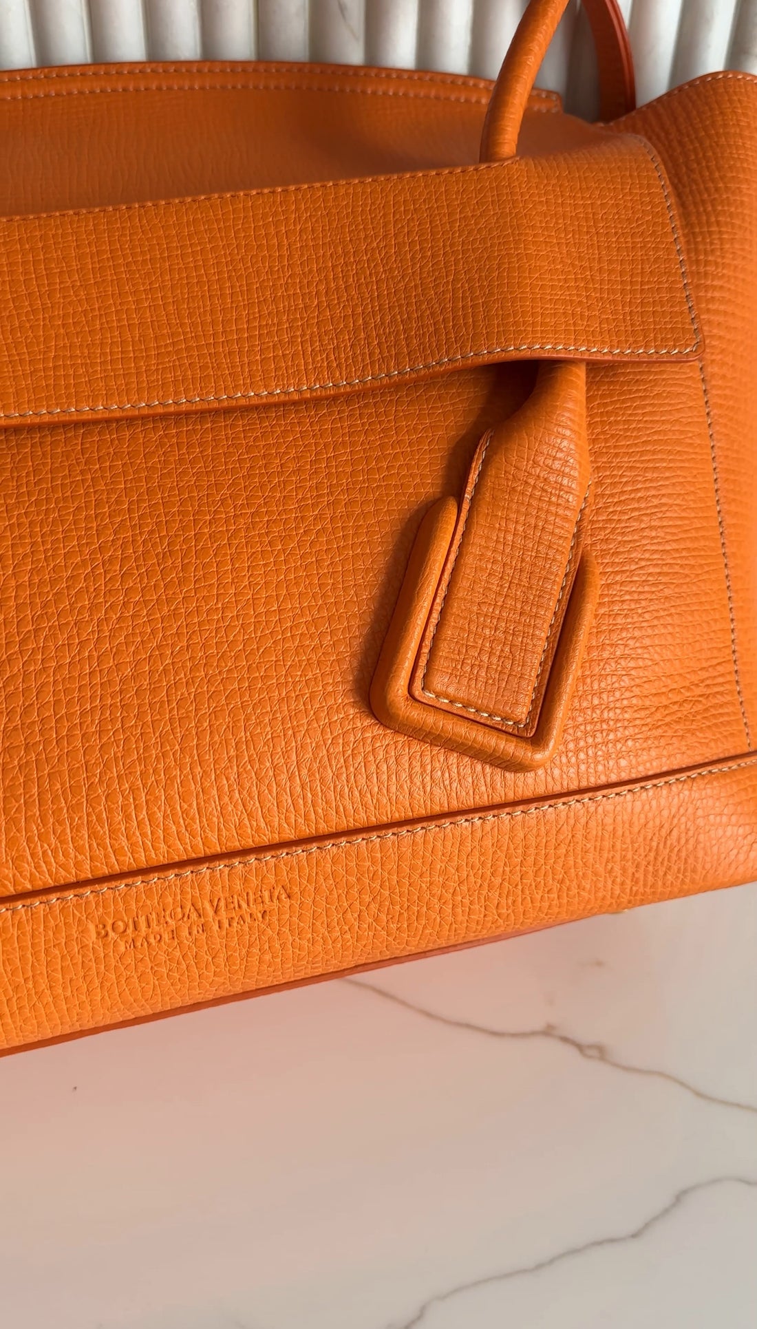 Bottega Veneta Orange Grained Leather Medium Arco Tote Bag
