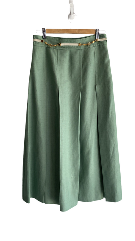 Gucci Green Logo Chain Linen Maxi Skirt - 42