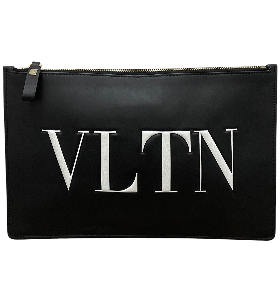Valentino Black Leather VLTN Flat Pouch