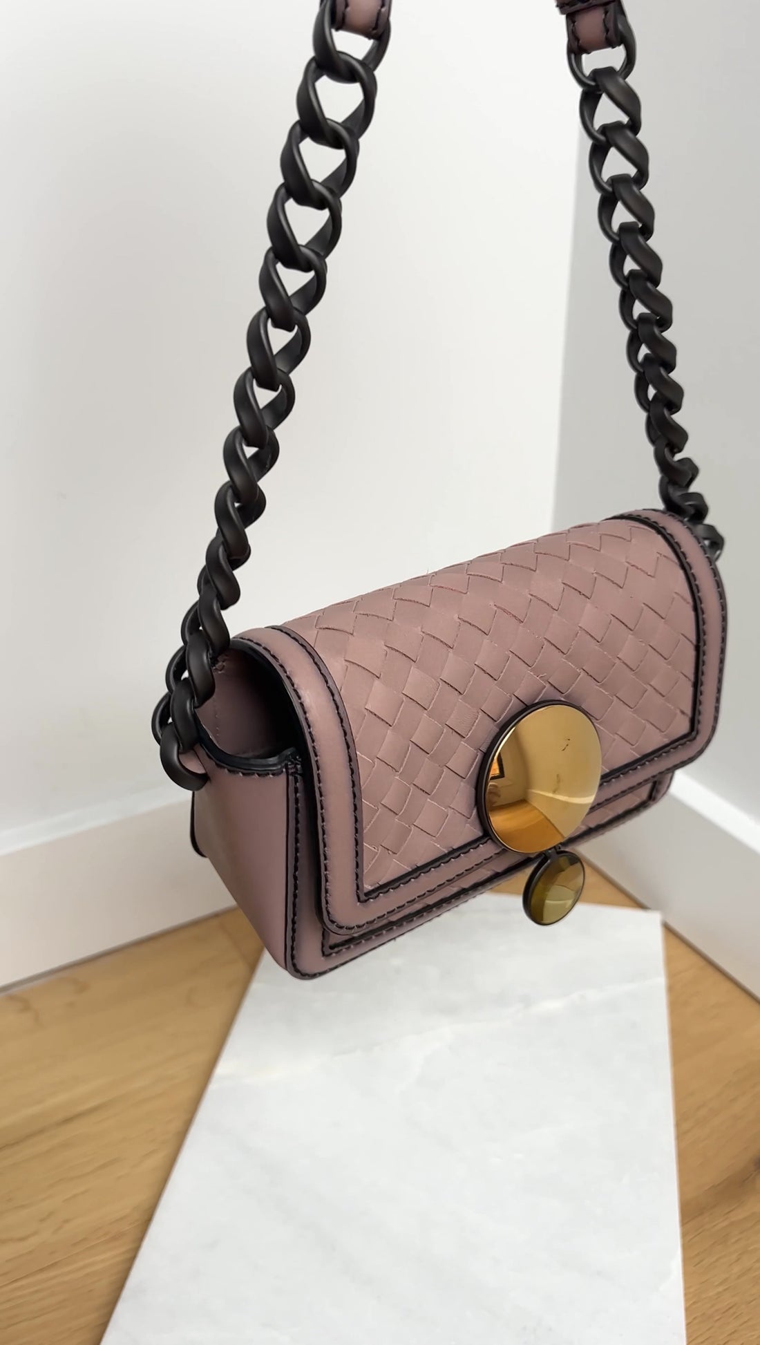 Bottega Veneta Dark Nude Nappa Mirror Clasp Chain Shoulder Bag