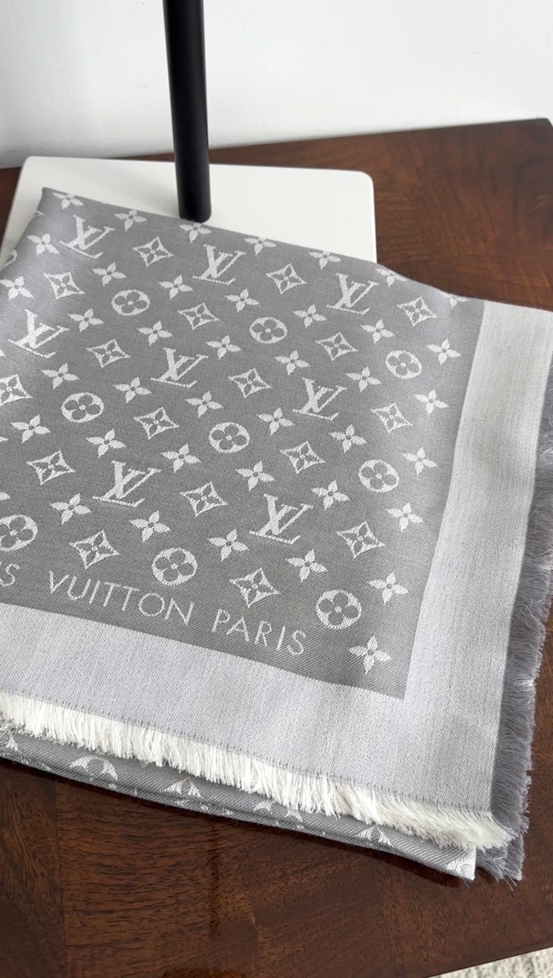 Louis Vuitton Light Grey Monogram Classic Shawl Scarf