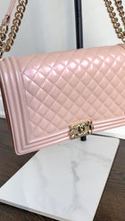 Chanel Iridescent Nude Pink Patent New-Medium Boy Bag GHW