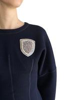 Christian Dior Navy Wool Crest Embellished Peplum Top - FR 34 / US 2