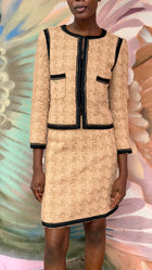 Chanel Camel black 08A Tweed Grosgrain Trim Jacket and Skirt 2pcs Suit - 38