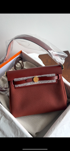 Hermes Herbag Zip Mini 20 Rouge H Toile Militaire / Vache Hunter GHW