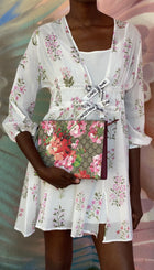 Gucci Brown Pink Monogram Coated Canvas Blooms Floral Cosmetic Zip Pouch Bag