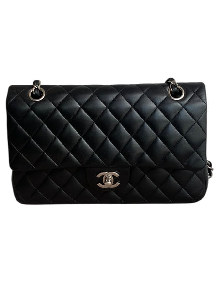 Chanel Black Lambskin Medium Double Flap SHW