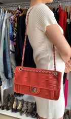 Chanel Red Perforated Leather Large Up In The Air Flap Bag