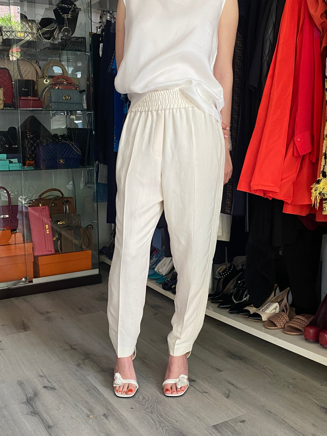 Brunello Cucinelli Ivory Twill Tapered Trousers - IT 42 / US 6