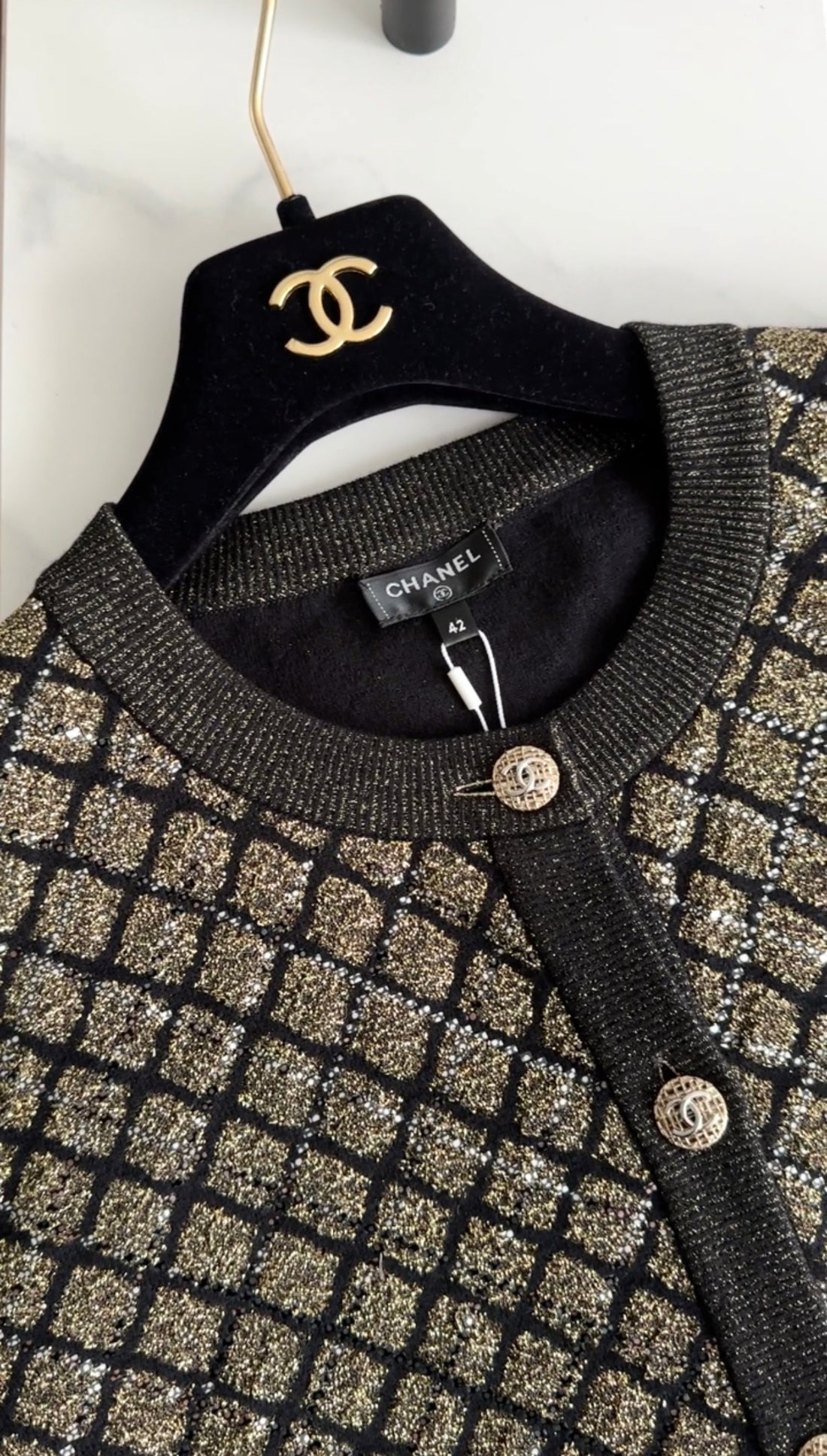 Chanel 20A Black and gold Shimmer Knit Cardigan Sweater - S / M