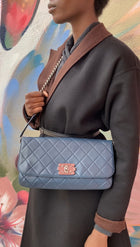 Chanel Navy Blue Quilted Leather Boy Clasp Flap Messenger Bag