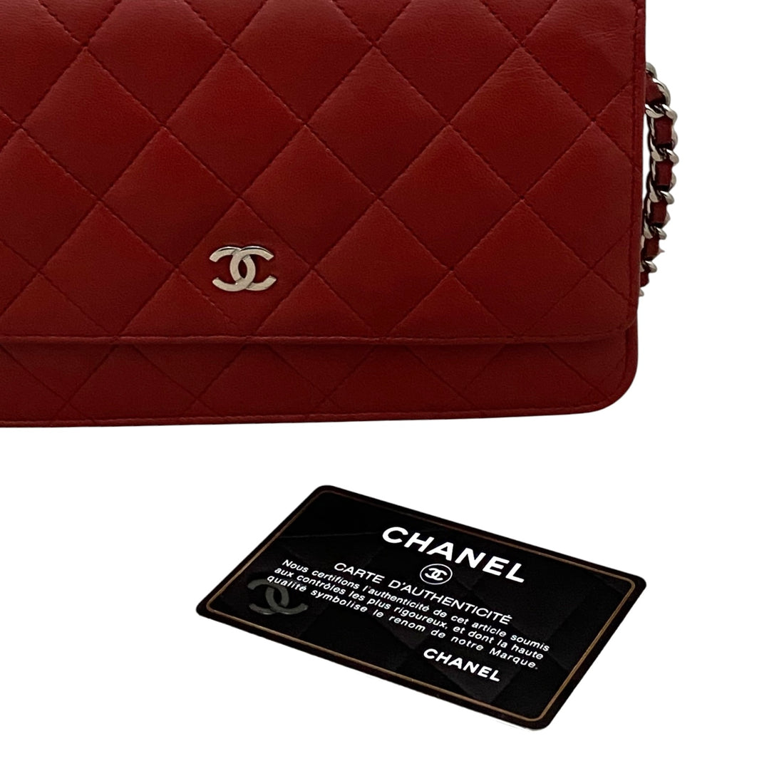 Chanel Dark Red Quilted Classic CC Wallet on Chain SHW