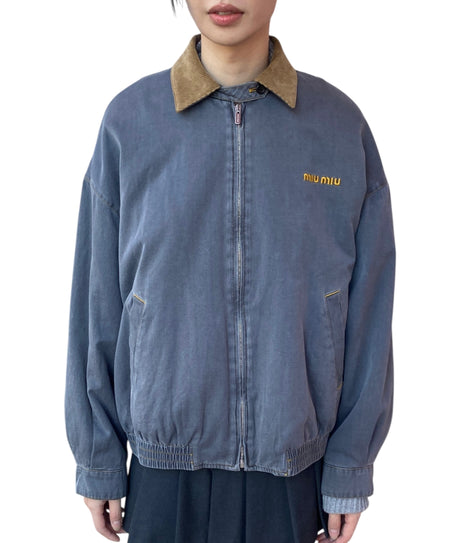 Miu Miu Grey Chambray Jacket with Velvet Collar - 40 / US 6