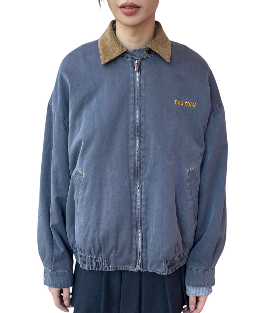 Miu Miu Grey Chambray Jacket with Velvet Collar - 40 / US 6