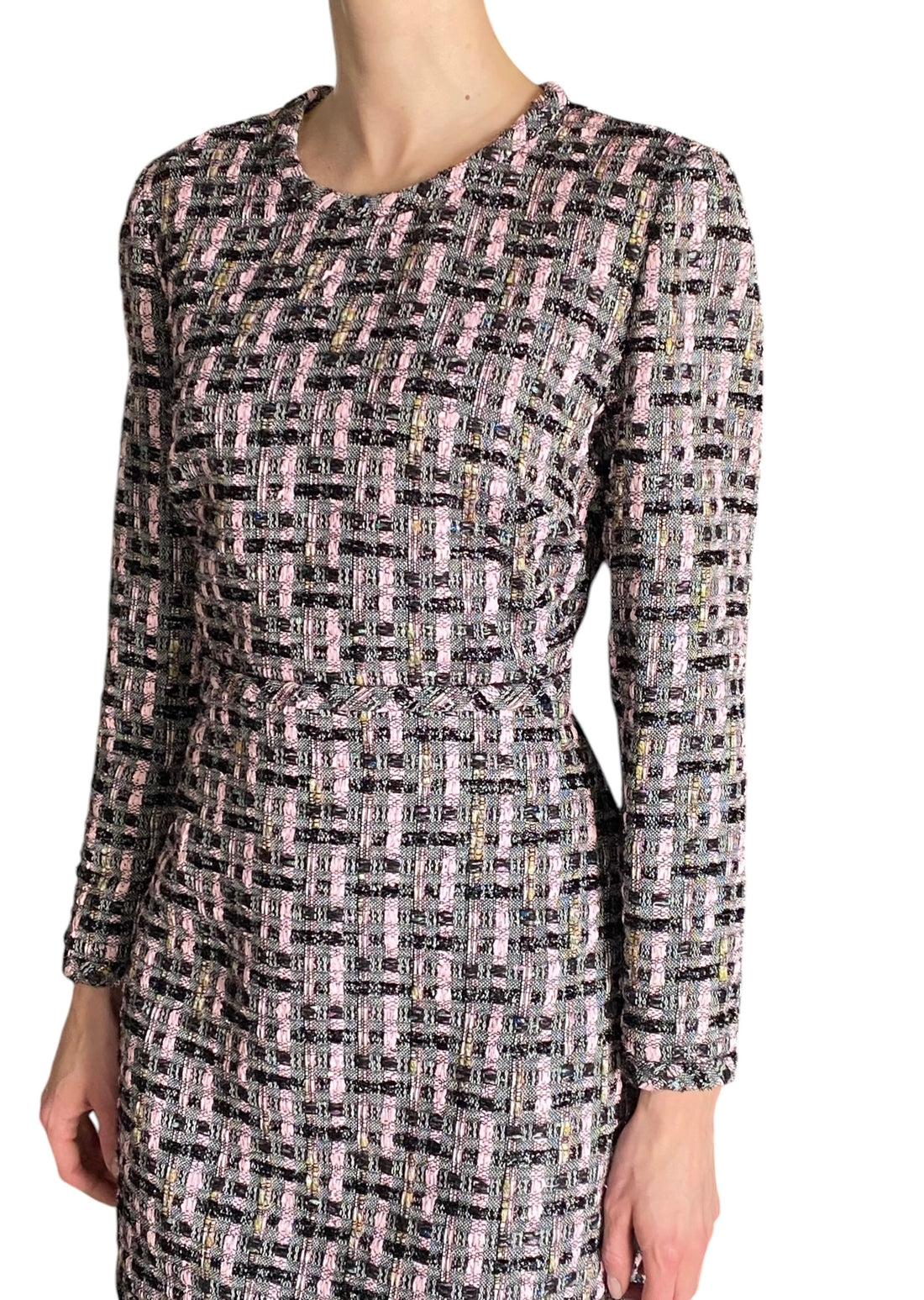 Giambattista Valli Pink & Green Wool Blend Tweed Long Sleeve Mini Dress - IT 44 / M / US 6