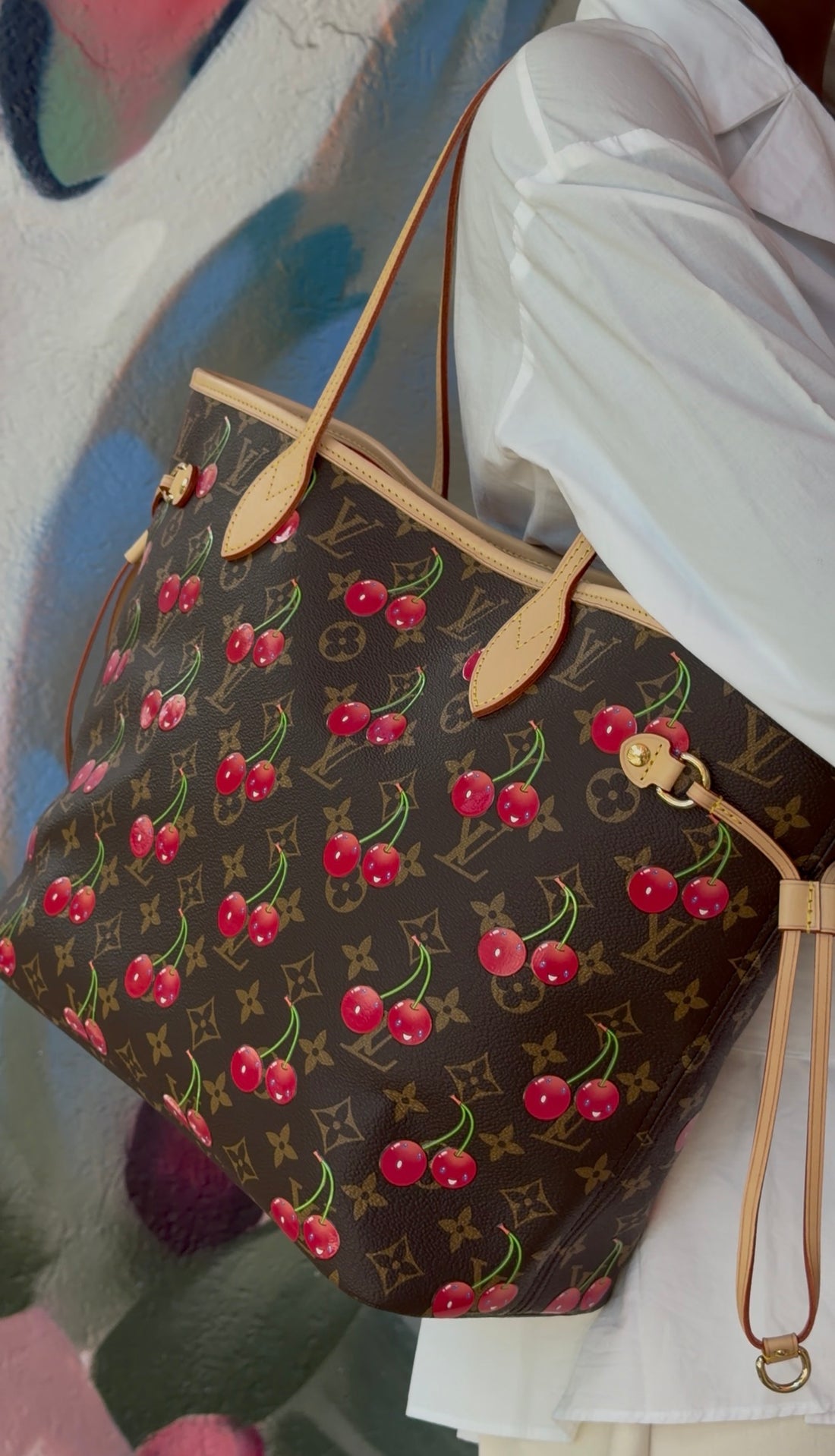 Louis Vuitton Brown Red x Takashi Murakami Cerises Monogram Neverfull Tote MM