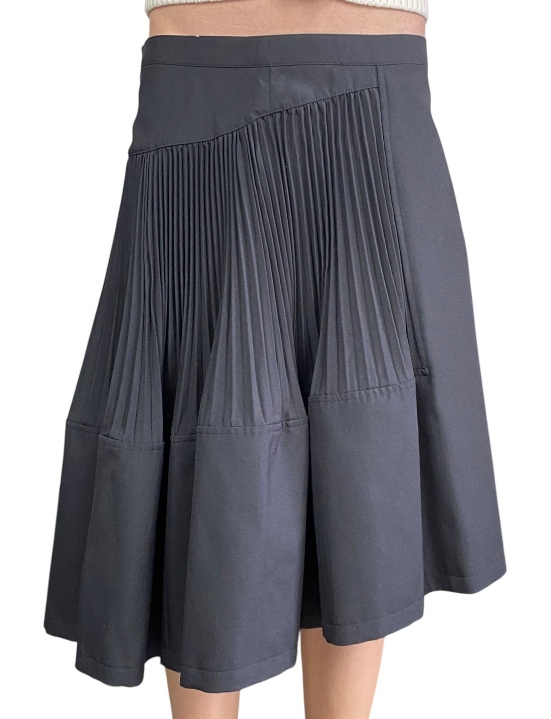 Junya Watanabe Black Pleated Asymmetrical Midi Skirt - M