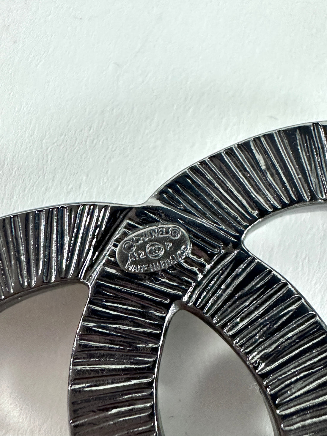 Chanel 12P Ruthenium Pearl CC Logo Brooch Pin