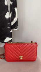 Chanel Red 2019 Chevron Lambskin Trendy WOC Wallet on Chain Bag
