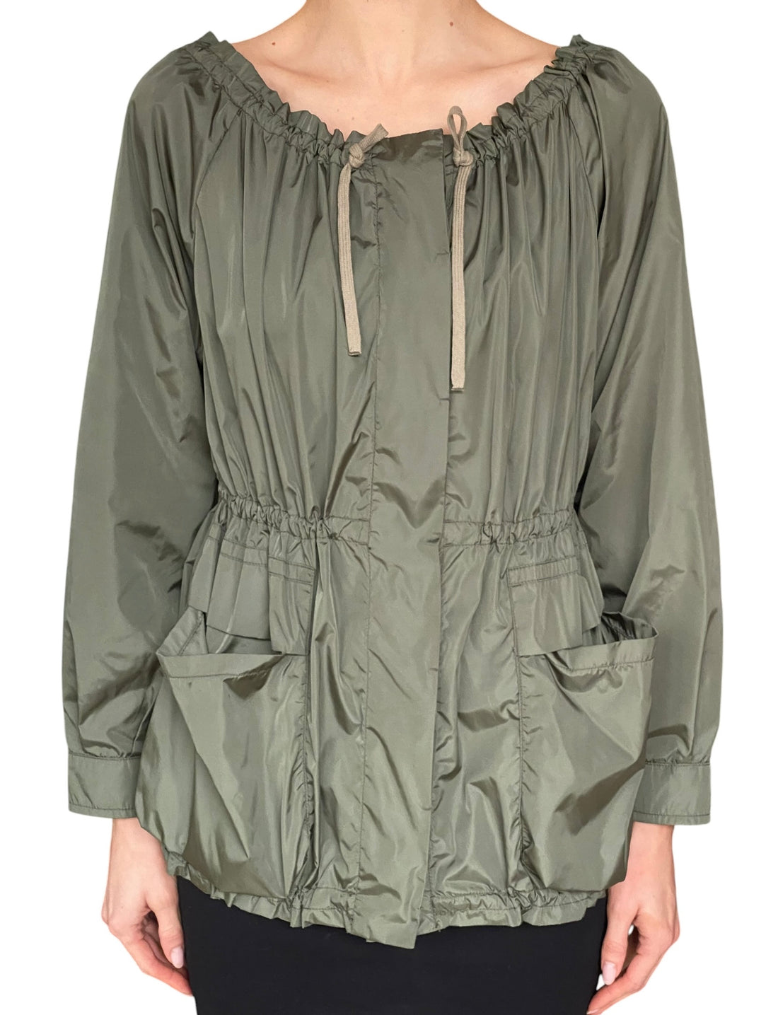 Prada Sport Army Green Vintage Nylon Drawstring Rain Jacket - S / US 4-6