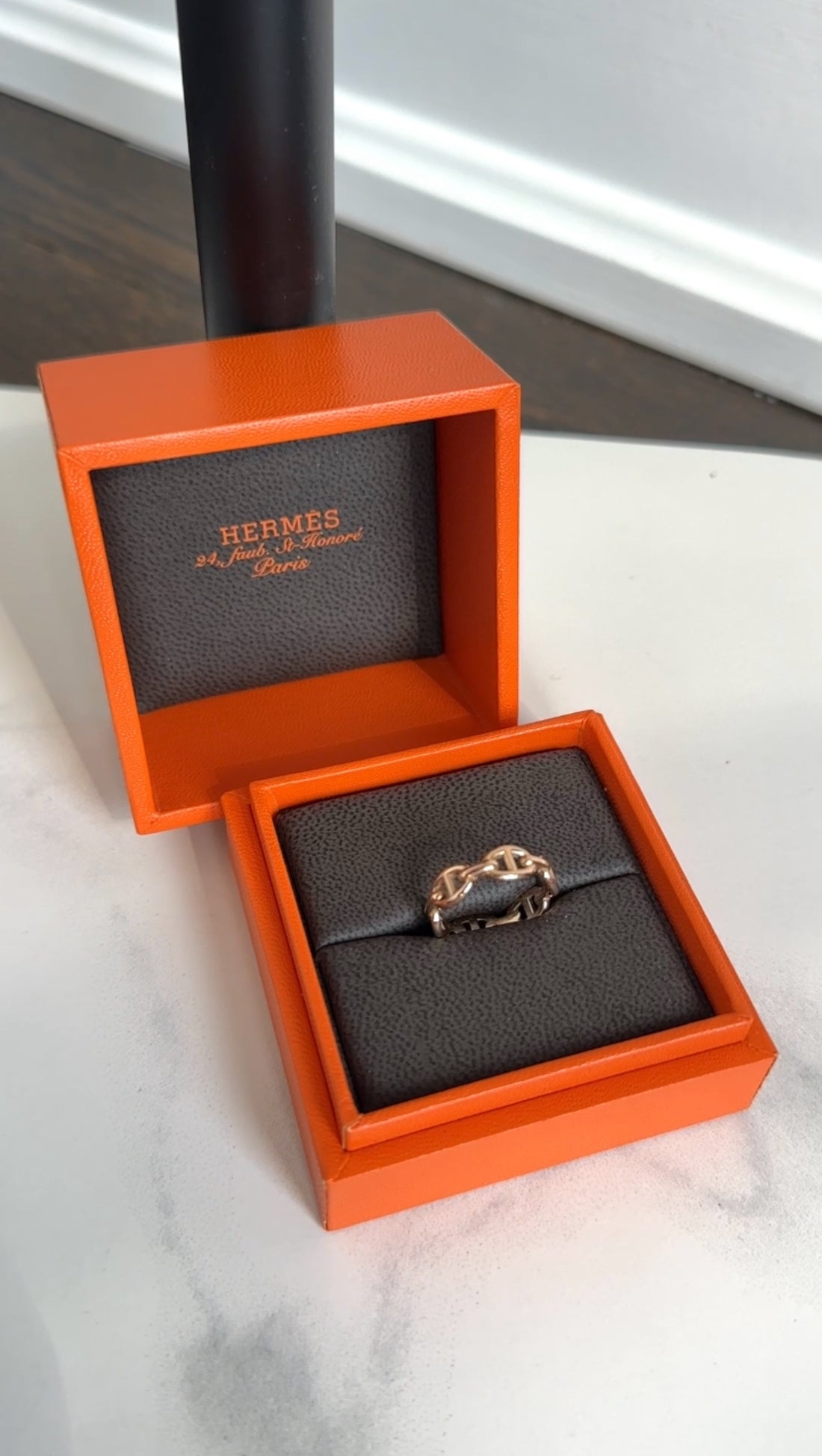 Hermes Rose Gold Chain D'Ancre Enchainee Ring - 53 / 6.5